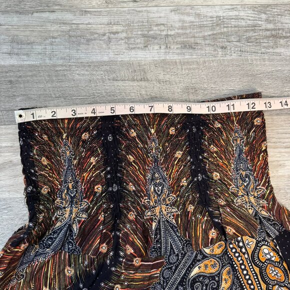 Lofbaz viscose black feather pattern harem pants smocked waist size large M34 - Picture 5 of 6